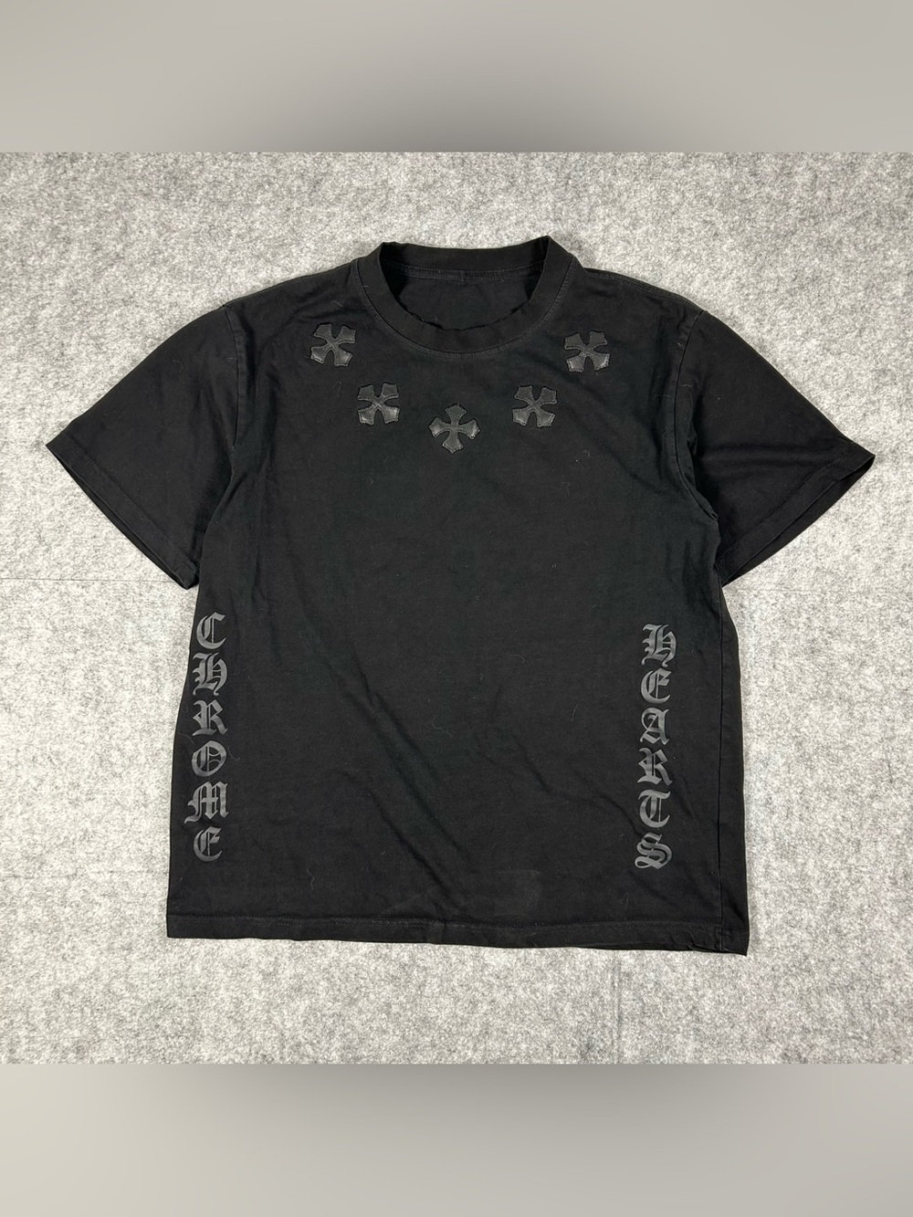 Vintage Chrome Hearts Leather Crosses Black T Shirt Size Large